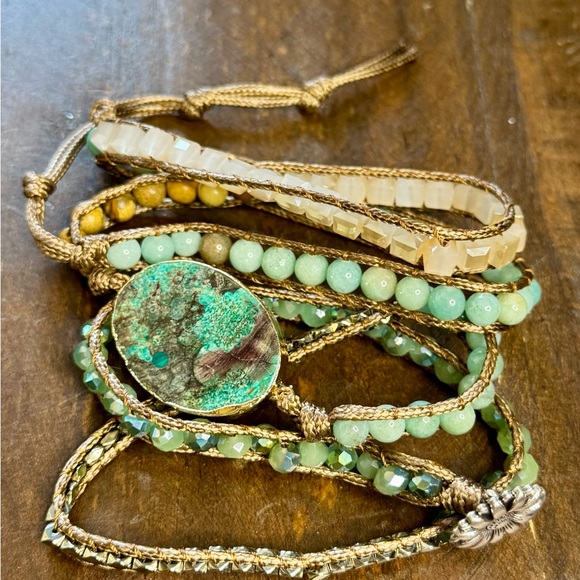 Elegant Turquoise Blue,Green and Gold Beaded Wrap Bracelet or Necklace NWOT - Picture 4 of 10